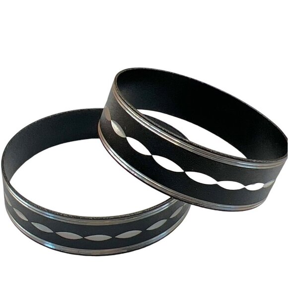 Black Butterfly Pendant Necklace & Two Black Bangle Bracelets.  B100 - Picture 10 of 11